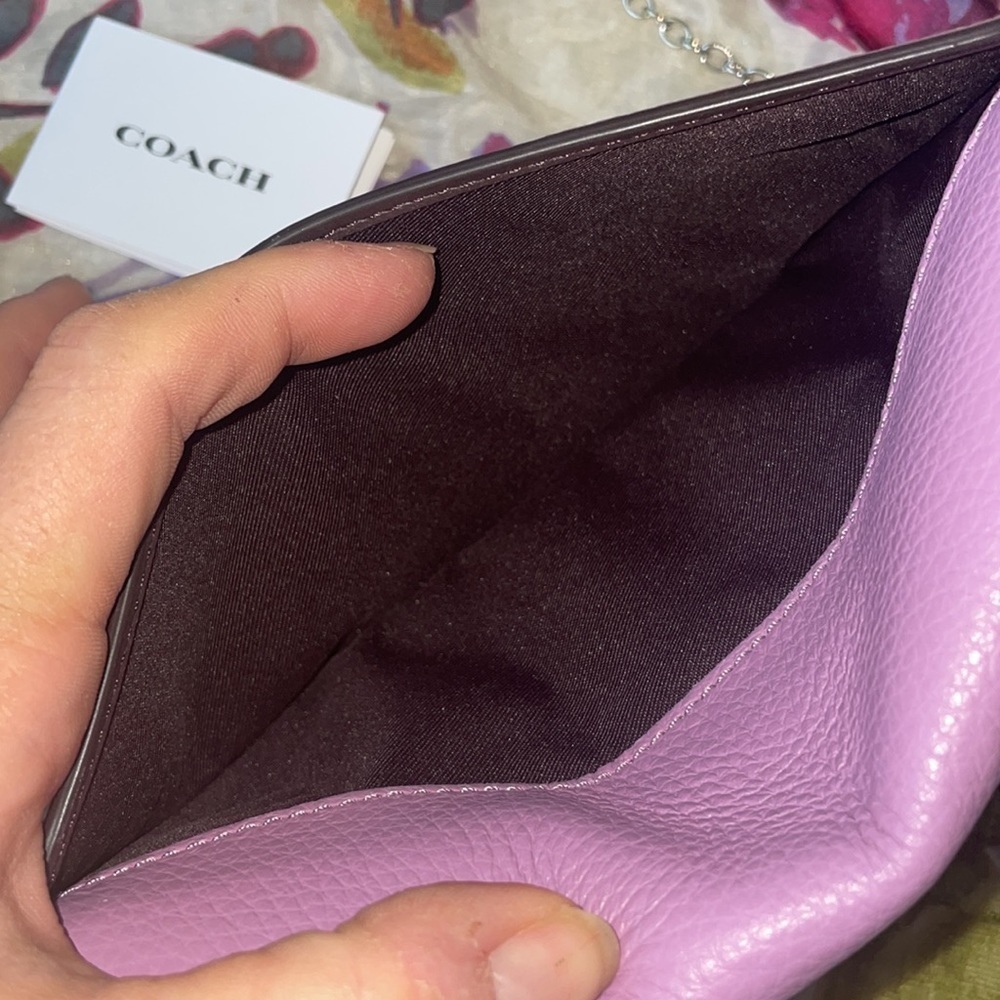 Brand New Coach Genuine Leather Foldover Clutch Crossbody Chain Purse Purple - Picture 11 of 16